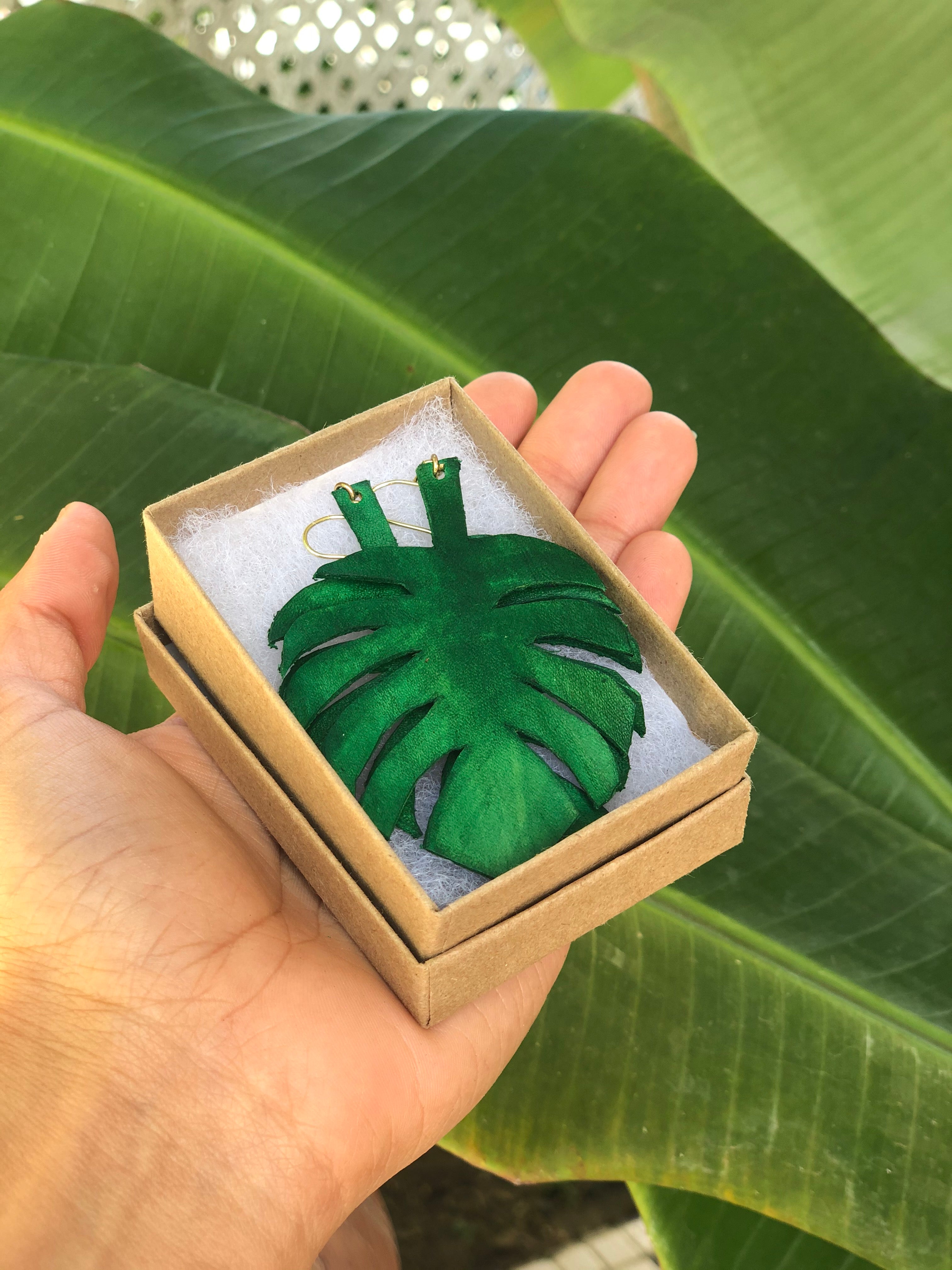 Monstera Leather Earrings / 14K Gold Plated / .925 Silver Plated / Copper Plated