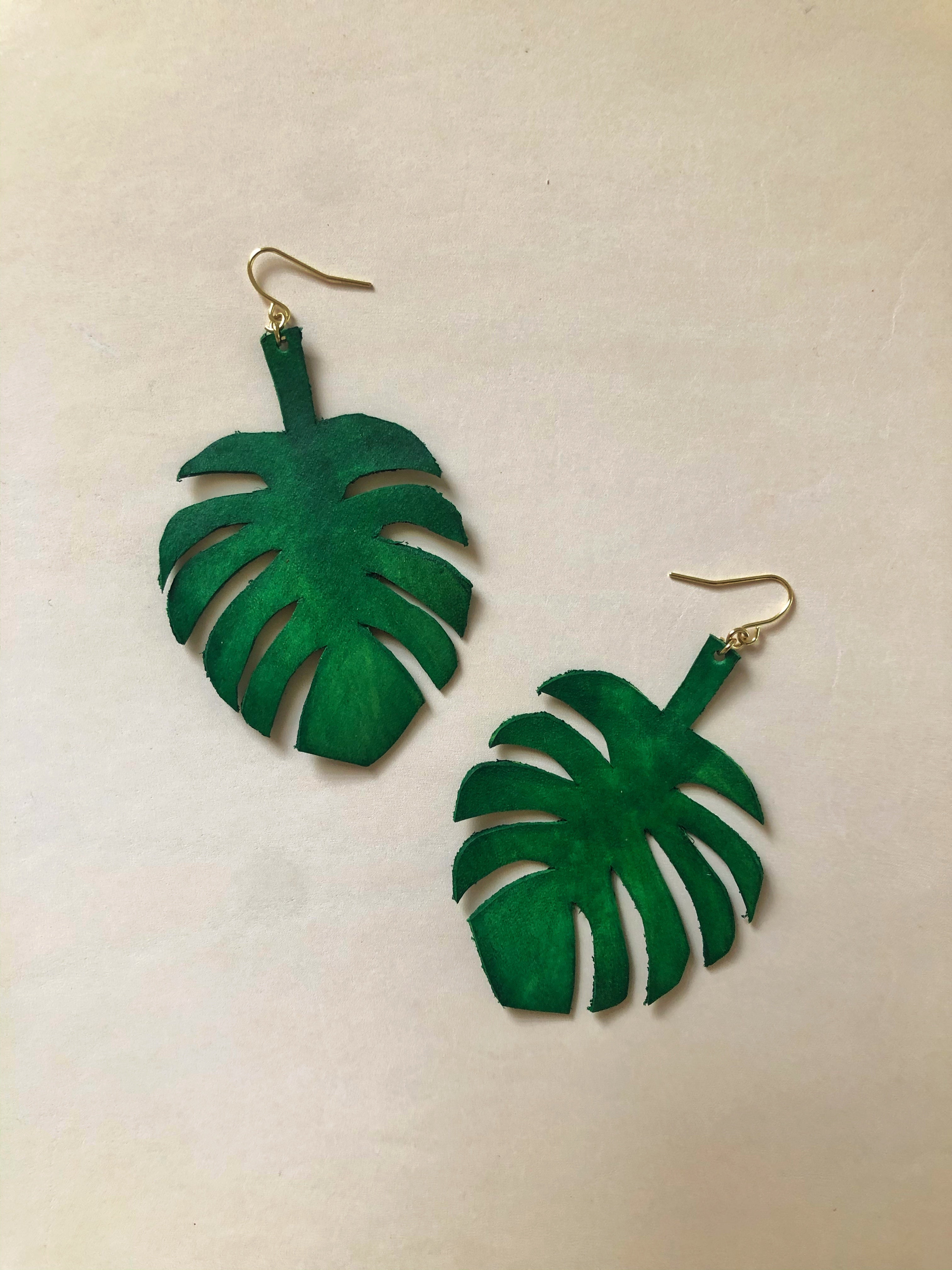 Monstera Leather Earrings / 14K Gold Plated / .925 Silver Plated / Copper Plated