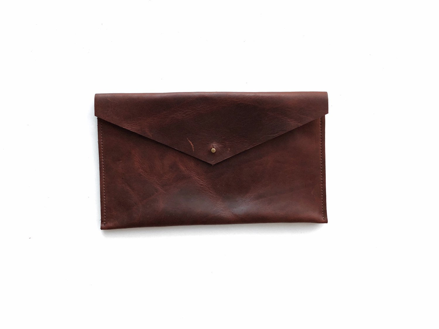 La Bagagerie French Brown Leather Envelope Bag Clutch Purse 9×6