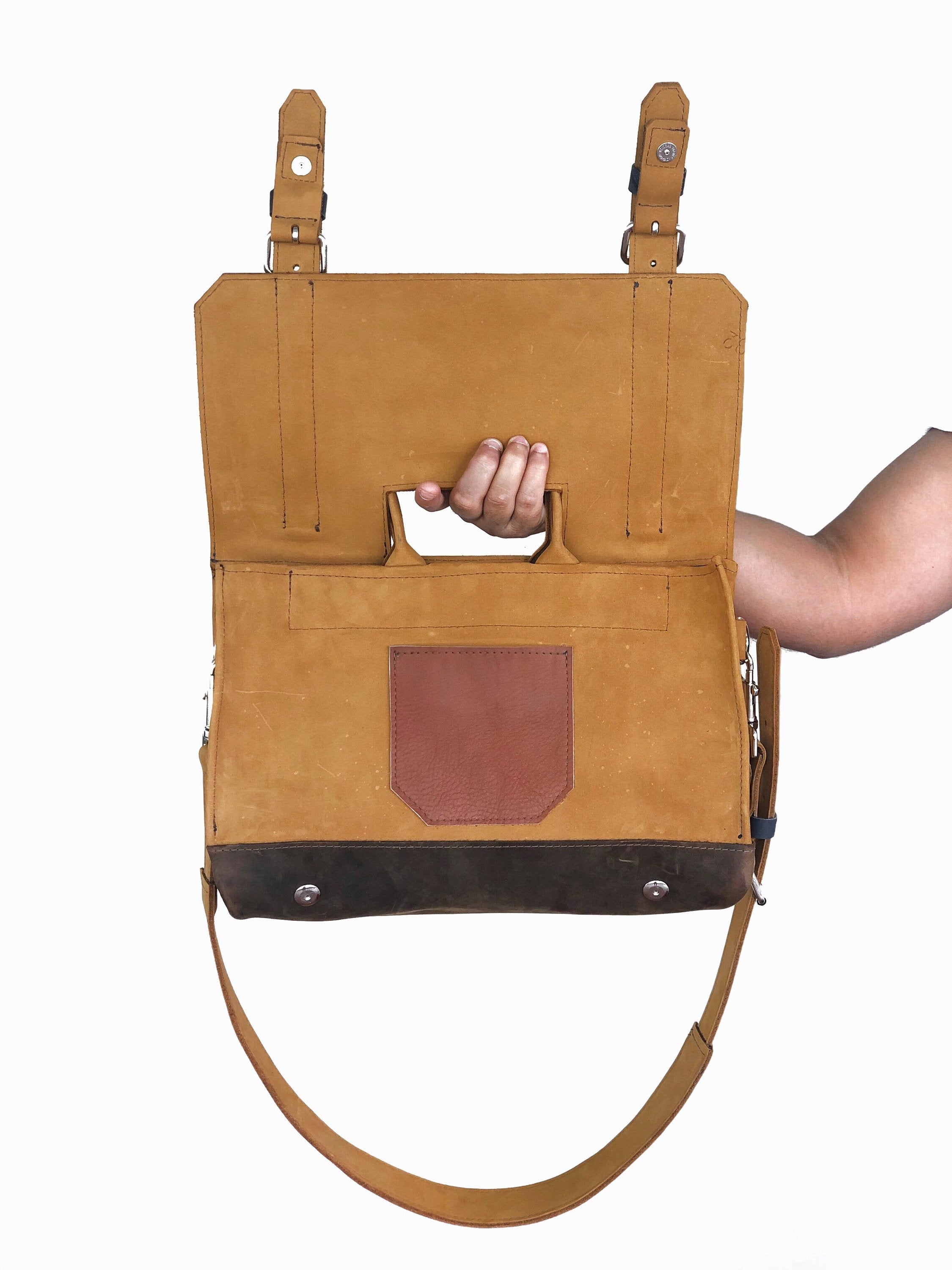 Buckled Two-tone Leather Briefcase (Made-to-order)