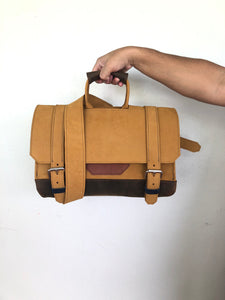 Buckled Two-tone Leather Briefcase (Made-to-order)