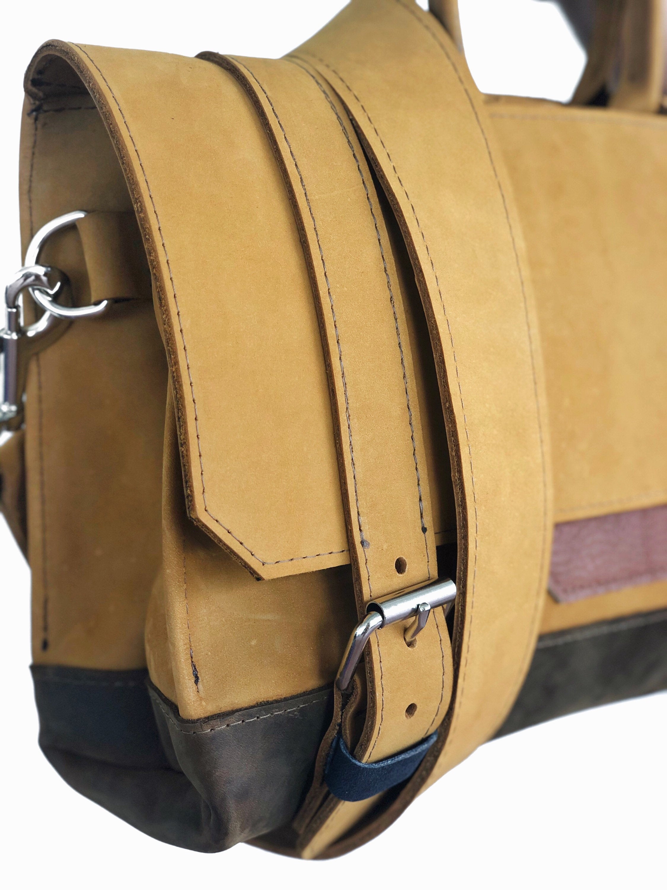 Buckled Two-tone Leather Briefcase (Made-to-order)