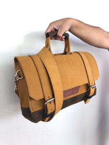Buckled Two-tone Leather Briefcase (Made-to-order)