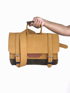 Buckled Two-tone Leather Briefcase (Made-to-order)