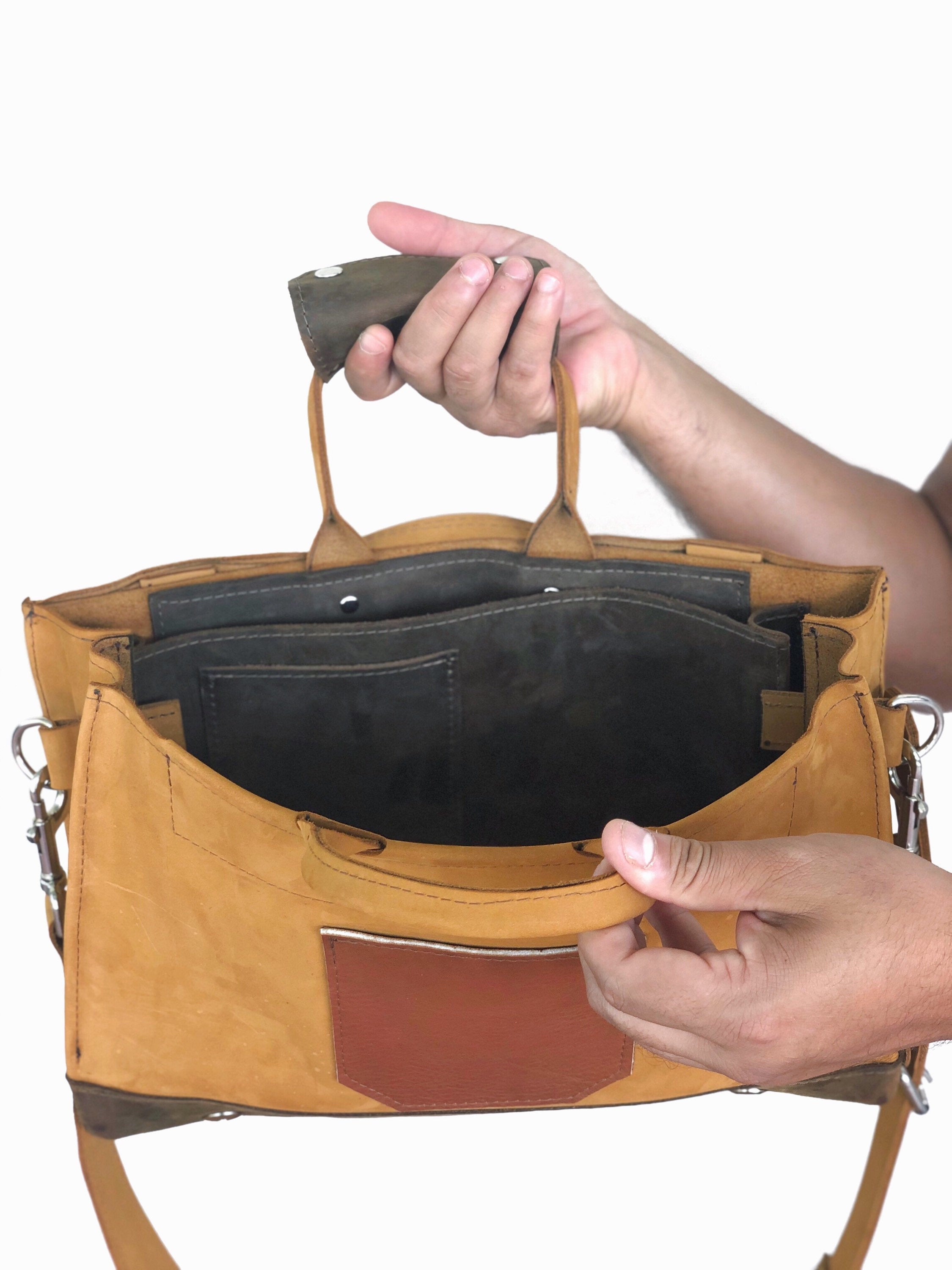 Buckled Two-tone Leather Briefcase (Made-to-order)
