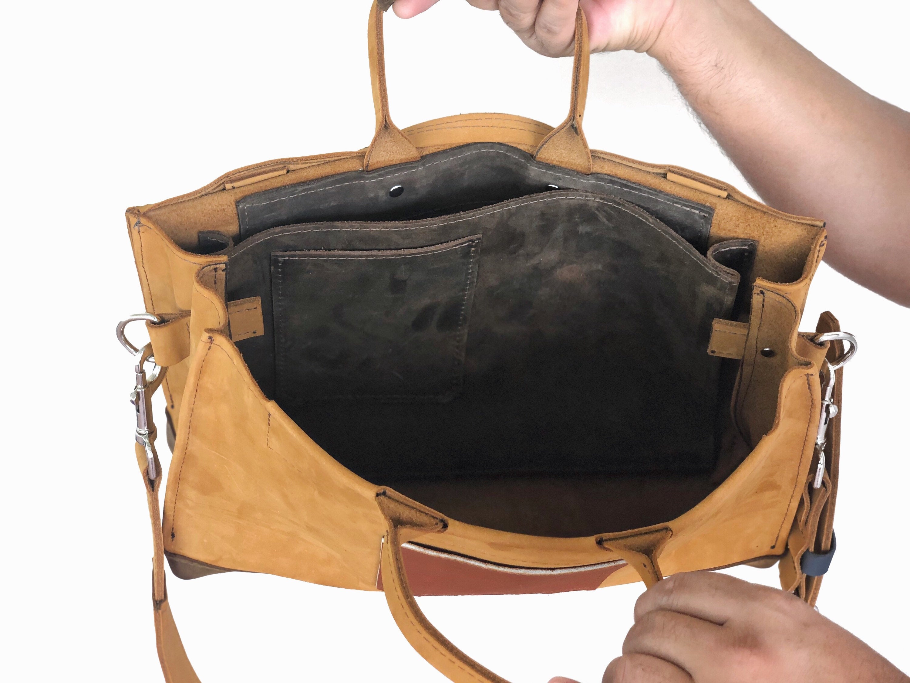 Buckled Two-tone Leather Briefcase (Made-to-order)