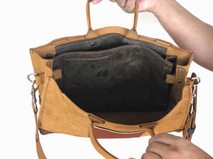 Buckled Two-tone Leather Briefcase (Made-to-order)