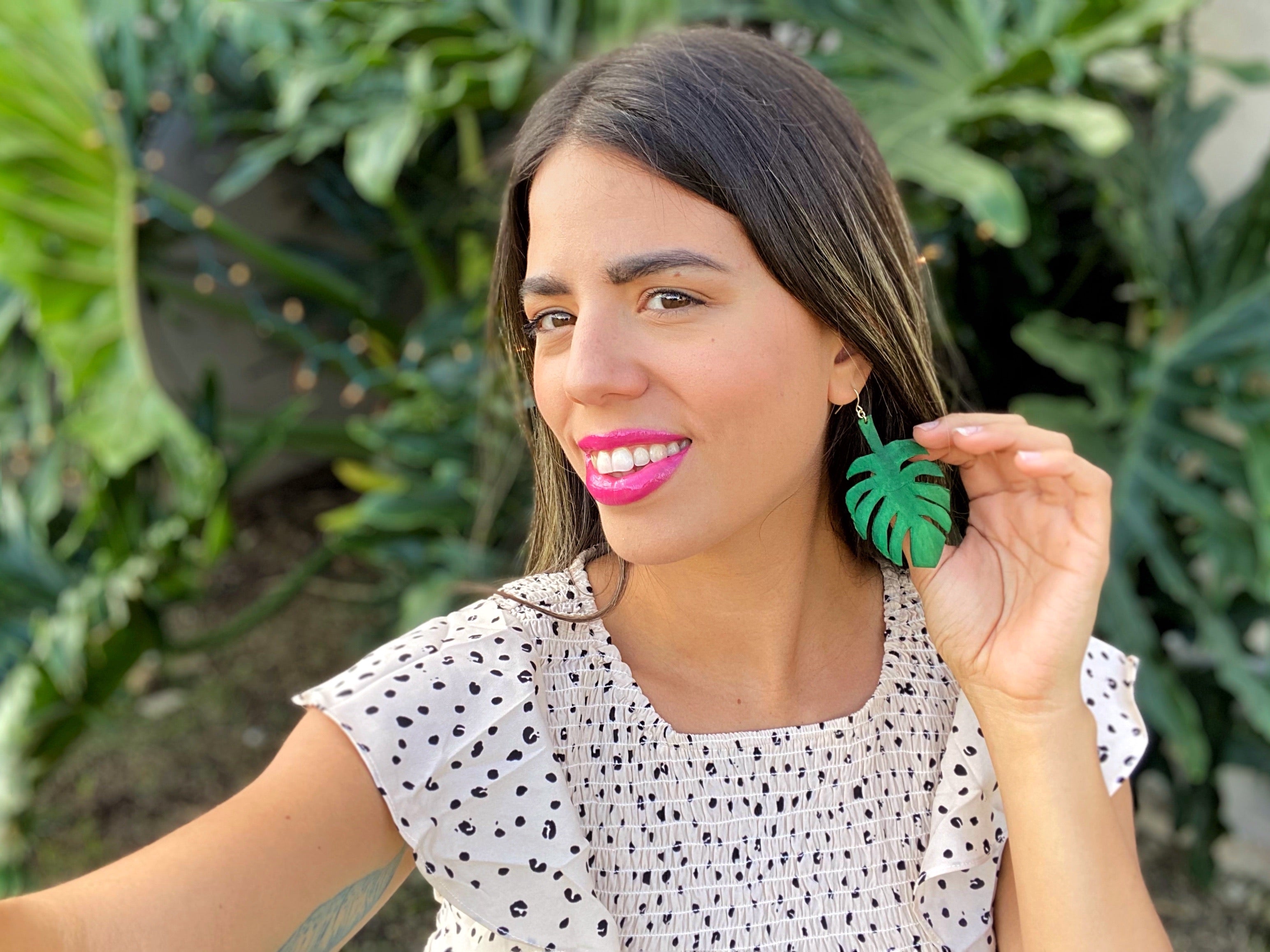 Monstera Leather Earrings / 14K Gold Plated / .925 Silver Plated / Copper Plated