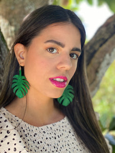 Monstera Leather Earrings / 14K Gold Plated / .925 Silver Plated / Copper Plated